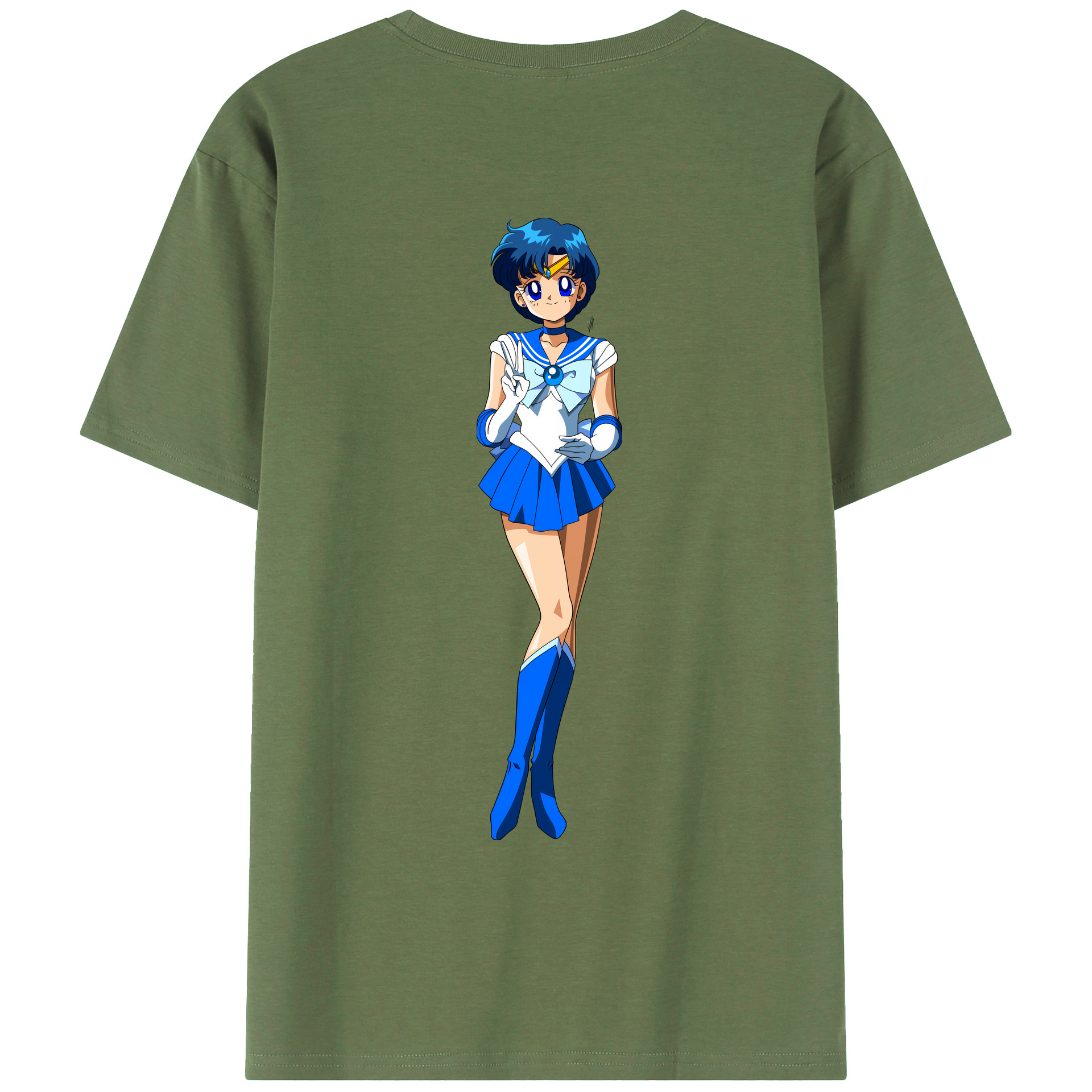 （画像用） 美少女戦士セーラームーン 水野 亜美 みずの あみ Sailor Moon Mizuno Ami 綿100％ メンズ半袖Tシャツ（バックプリント） 通気性